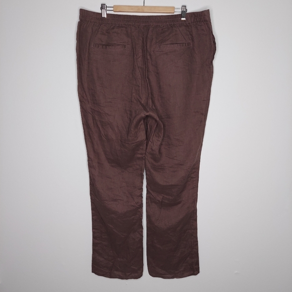 Mariyaab Linen Pants Straight Drawstring Tie Pocket Button Zip Cocoa Brown 42 - Picture 2 of 7